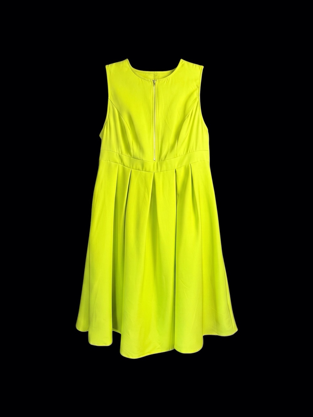 Women’s Neon Green Pleated Fit & Flare Zip Front/Side Dress Size-1XL NEW